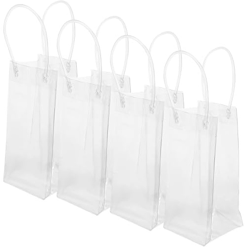 Abaodam 4 Stück Transparentes Handliche Geschenk tragetaschen für Wein und Bier Mehrzweck Verpackungstaschen Wiederverwendbare und Robuste Tragetaschen für Outdoor Partys und Feiern