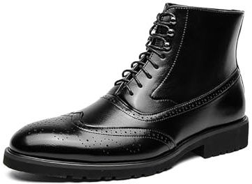 Botas Oxford de piel for hombre, estilo brogue, con puntera puntiaguda, cordones, caña alta hasta el tobillo, suela antideslizante, estilo retro, for vestir o informal.(Brown,43 EU)
