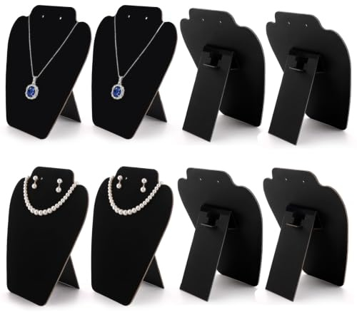 8 Pack Necklace Display Stand, Black Velvet, 21cm Height Necklace Holder
