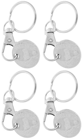 Alipis 4pcs Stainless Steel Trolley Token Key Ring Set, Portable Shopping Cart Coin Keychain for Grocery Stores, Metal Shopping Trolley Remover Accessories for Men and Women