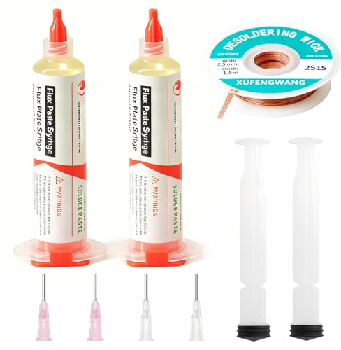 ZYNERY 2 Stück Flux Flussmittel Löten, 10cc Lötflussmittel mit Entlötlitze No Clean Lötpaste Flussmittel für SMD PCB BGA Elektronik Löten