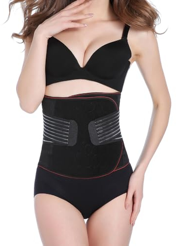 Blisskiddo Postpartum Belly Wrap Band Adjustable/C Section Recovery Belt/Tummy Wrap Breathable Postpartum Belly Band/Abdominal Binder Tummy Control After Pregnancy Black - L