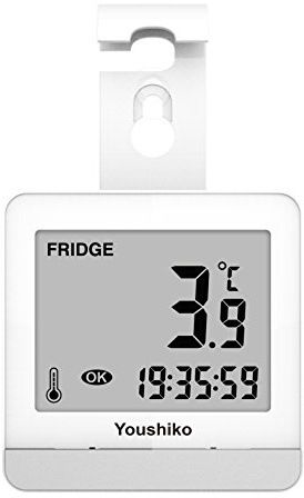 Youshiko Fridge & Freezer thermometer with Easy to Read LCD Display, Max/Min Function (White)