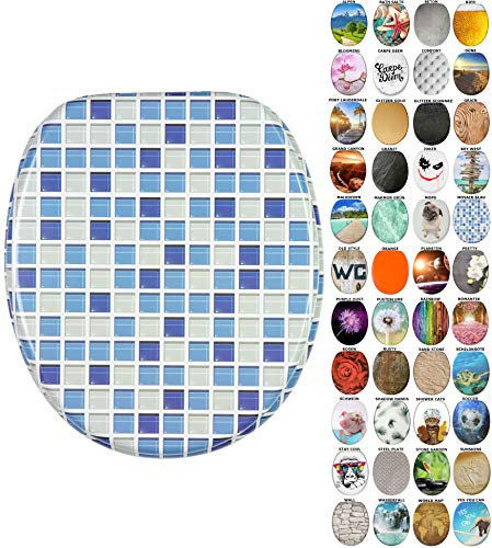 Sanilo WC Sitz mit Absenkautomatik, viele neue Toilettendeckel zur Auswahl, hochwertige Oberfläche, einfache Montage, stabile Scharniere (Mosaik Blau)