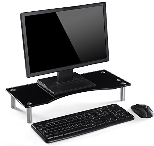 Ttap Monitorerhöhung aus Glas, für Laptop und Computer, TV-Bildschirm, höhenverstellbar, 56 cm L x 24 cm T x 9 cm H, Schwarz
