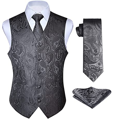 Enlision Anzugweste Herren Hochzeit Paisley Weste und Krawatte Einstecktuch Party Floral Jacquard Anzug Weste Set