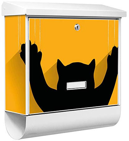 banjado® Burgwächter Briefkasten Weiß 38x39x12cm mit Motiv Scratch/Briefkasten mit Zeitungsfach/Briefkasten mit Zeitungsrolle/Postkasten inkl. Montagematerial & 2 Schlüsseln