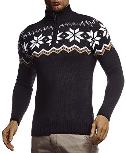Leif Nelson Men's Pullover Knit Sweater Chunky Knit Troyer LN-20758 Black Small