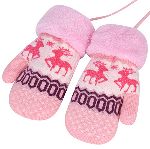 Gants Tricotés Epais Moufles Hiver Chauffant Mitaines Plein-doigts Doublure Peluche Thermique Gants Extérieur Sport Gloves Ski Snowboard Camping Ecole pour Enfant Garçon Fille