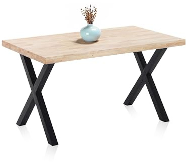 Adec Group X-Loft, Mesa de Comedor, Mesa de Salon, Acabado en Roble Salvaje y Patas Metalicas Negro, Medidas: 140 cm (Largo) x 80 cm (Ancho) x 76 cm (Alto)