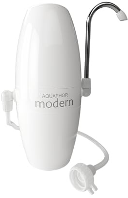 Aquaphor Modern Counter Top Filter System with Aqualen Technology. Filters Heavy Metals, pesticides and Taste-impaired substances Such as Chlorine, and Reduces Water Hardness, White, 1