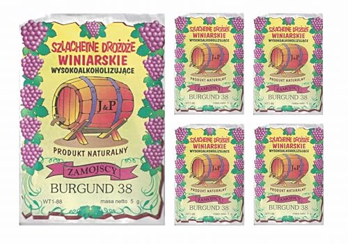 HUGBERT Weinhefe, BURGUND 38, für Rotweine, 100% natürlisches Produkt, Gärhefe Hefe, 5 Stück