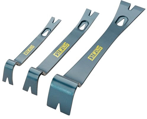 ESTWING 3-Piece Pry Bar Set - 5.5, 7.5 & 10 Nail Pullers with Wide, Thin Blades & Forged Steel Construction - PB3PC, Blue