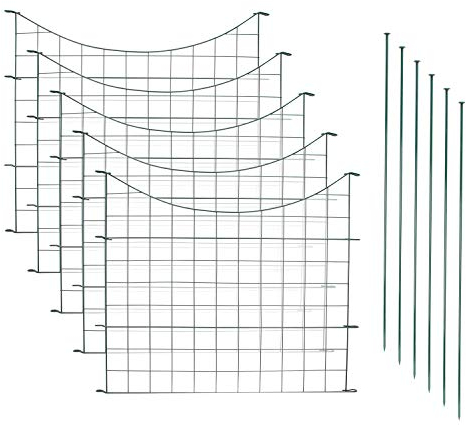EINFEBEN Teichzaun Gartenzaun 11tlg Set Zaun Teich 5 Zaunelemente und 6 Befestigungsstäben, Welpanauslauf, Metall, Gartenzaun, Freigehege, Teich, Zaun, Gitterzaun (Unterbogen)