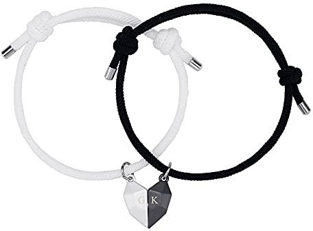 JSDDE Personalisierte Gravur Pärchen Armband mit Magnet Herz Anhänger Geflochtene Charms Paar Armbänder Partnerarmbänder Freundschaftsarmband für Liebhaber Schwestern Freunde