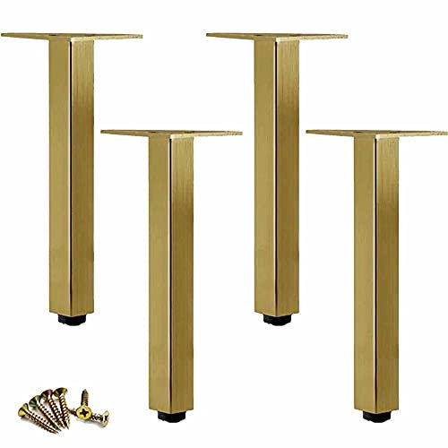 4X Adjustable Height Square Tube Leg Metal Table Legs Furniture Support Feet Aluminum Alloy Sofa Legs,for Couch Chair Ottoman Bathroom Cabinet Cupboard Dresser Bed,with Screws (10cm/3.9in,Bronze)