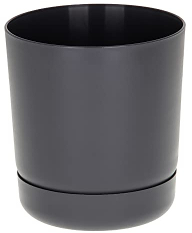SPARKLE PLANTS Satina Indoor Plant Pots– 5 Sizes, 10 Colours, Modern Planter with Drainage Holes & Matching Saucer – Durable Lightweight Composite Flower Pots for Houseplant (17 cm, Anthracite)