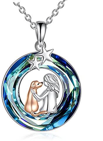 VONALA Katze/Hund und Mädchen Halskette für Mädchen Katze Halskette für Frauen 925 Sterling Silber Haustier Anhänger Geschenke für Tierliebhaber Haustier Gedenkschmuck