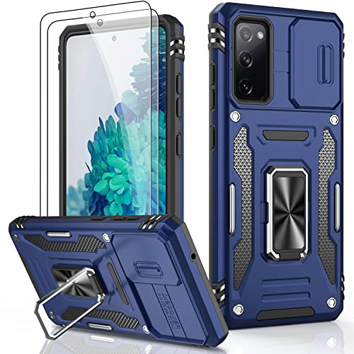 LUMARKE Galaxy S20 FE Hülle mit Kameraabdeckung, Samsung S20 FE Abdeckung mit Displayschutzfolie, bestanden 4.8 m Falltest, Schutzhülle mit Ständer für Samsung Galaxy S20 FE, Marineblau