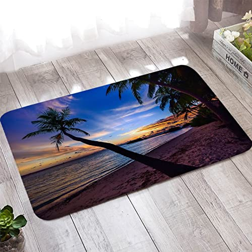 Banemi Fussmatte Vintage, Teppich Klein 50X80cm Lila Gelb Schwarz Kokosnuss Strand Sonnenuntergang Heimtextilien