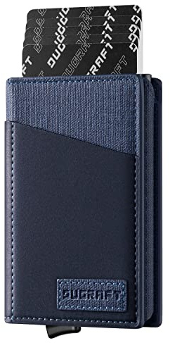 DUGRAFT Kartenetui mit Ausweisfenster, mit RFID-Blockierung, Minimalistisch, für Herren, Schlanke Pop-Up-Brieftasche, Kreditkartenhülle aus Aluminium, für mehr als 10 Karten, Marineblau