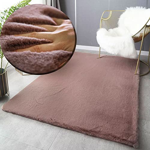 VIMODA Fellteppich Kunstfell Teppich in Alt Rose Extrem Flauschig Seidiger Glanz, Maße:120x160 cm