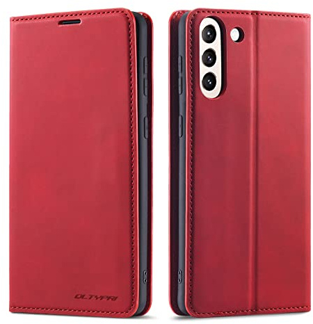 QLTYPRI Hülle für Samsung Galaxy S23, Premium Lederhülle, Rot | Retro PU Leder Klapphülle, Handyhülle mit 3 Kartenfächer, Standfunktion, Weicher Dünne TPU-Rahmen, Stoßfeste Flip Wallet Case