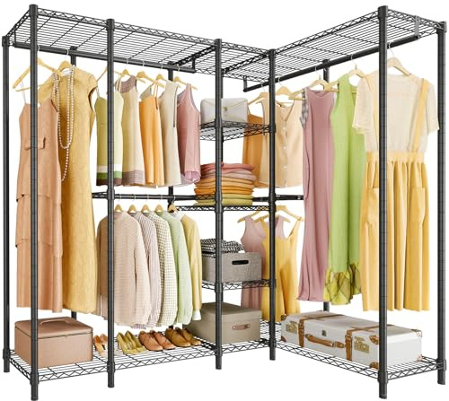 VIPEK L50 Protable Closet Rack Large Corner Freestanding Wardrobe Closet, Multi-Functional L Shaped Clothes Rack Heavy Duty Metal Clothing Rack for Hanging Clothes, Max Load 1300LBS, Black