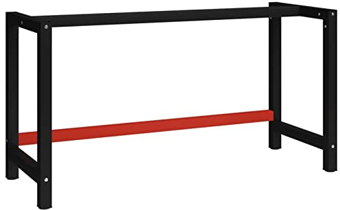 Werkbankgestell Metall 150x57x79 cm Schwarz und Rot, CIADAZ Werkstatteinrichtung, Werkbank Werkstatt, Werkzeugschrank, Werktisch, Werkzeugtisch, Werkbänke Für Heimwerker 147929