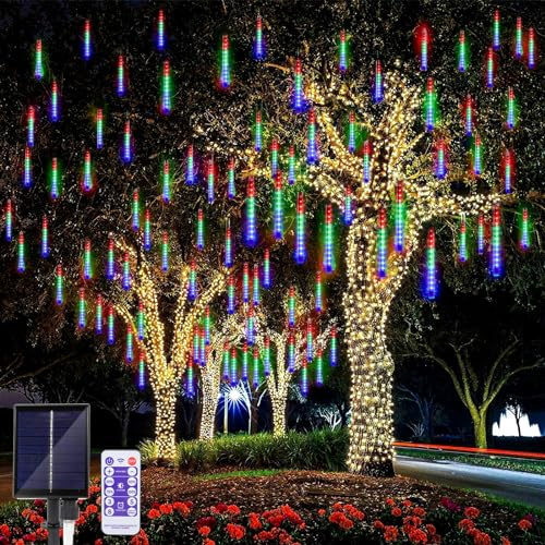 JIMACRO Solarlichterkette, 30cm 10 Rohr LED Lichterkette Wasserdicht Weihnachtsbeleuchtung Meteorschauer Lichterkette Außen Solar Für Weihnachtsbaum Party Balkonstraßen