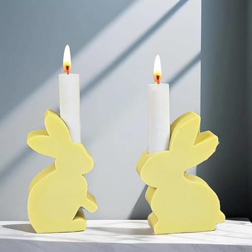 2 Stück Osterhase Silikonform Kerzenständer, Ostern Kaninchen Silikonformen Gießformen, DIY Hase Silikon Gießform Kerzenhalter für ostern, Kerzenständer, Tablett (2 Stück)