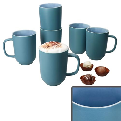 Ritzenhoff & Breker Jasper 6er Set Kaffeebecher Ozeanblau I 250ml, H 10,4cm I Steingut-Becher mit Henkel für 6 Personen I Tassen für Tee, Kakao, Latte Macchiato & Co I Kaffee-Geschirr