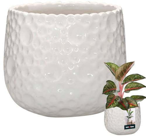 KOTARBAU® Pot De Fleurs Rond Blanc De ⌀ 12 Cm | Pot En Céramique Émaillée Pour Fleurs Et Herbes | Cache-Fleurs En Céramique Émaillée | Cache Fleurs En Céramique | Pot De Fleurs Avec Finition Brillante