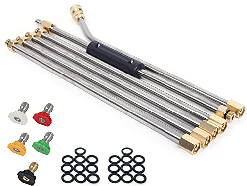 Dachrinnenreiniger Cleaning Tool,Pressure Washer Extension Wand Set with High-Pressure Wand and 5 Nozzle Tips - Ideal for Roof Cleaning and Power Washing（ 30°Curved Rod）