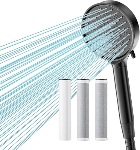 Cobbe avec filtre à eau dure et tuyau, avec filtre de douche à 20 étapes et 2 filtres de douche de rechange au charbon 2.0, pommeau de douche adoucisseur d'eau pour 99% chlore, noir