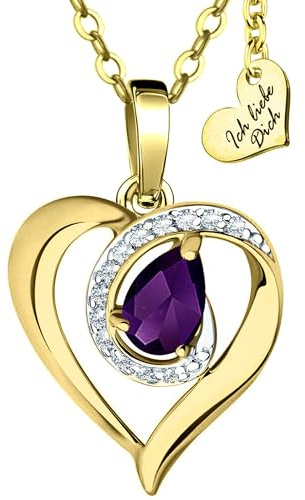 Limana Herzkette echter Edelstein Silber 925 Gold vergoldet Halskette Damen Kette mit Herz Anhänger Schmuck Liebe Geschenk für Frauen Freundin Hochzeitstag Jahrestag Goldkette