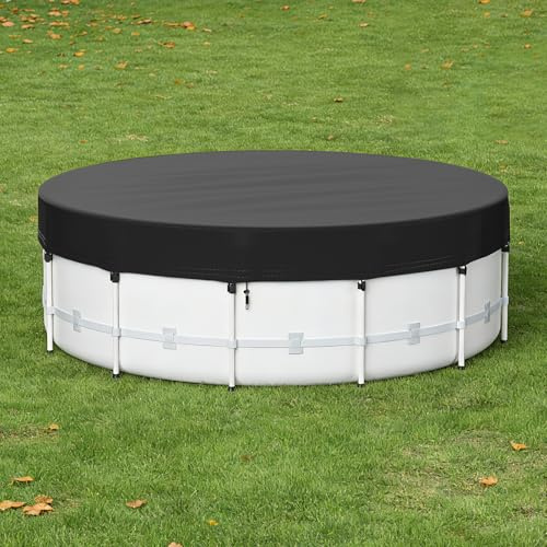 16 Ft Round Pool Cover for Metal Frame Above Ground Pools - Upgraded Windproof Design Compatible with Intex/Bestway Frame Above Ground Outdoor Swimming Pool (Black)