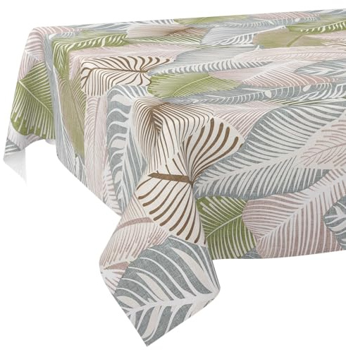 ANRO Wachstuchtischdecke Wachstischdecke Wachstuch Tischdecke abwaschbar Gartentischdecke Wasserabweisend 220x140cm Schnittkante Floral Blätter Laube Grün