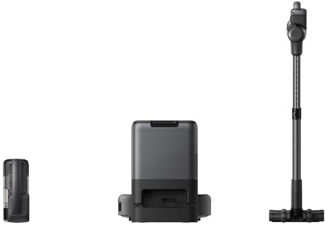 eufy 3-in-1 E20 Robot Aspirapolvere, svuotamento automatico, potenza massima di aspirazione di 30.000 Pa, sistema di filtraggio a cinque stadi, evitamento degli ostacoli preciso, spazzola districante