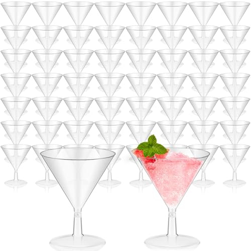 Yinkin 50 Pcs 2 oz Plastic Martini Glasses Disposable Clear Cocktail Dessert Parfait Glasses Unbreakable Mini Martini Cups for Wedding Party Bowl Wine Ice Cream