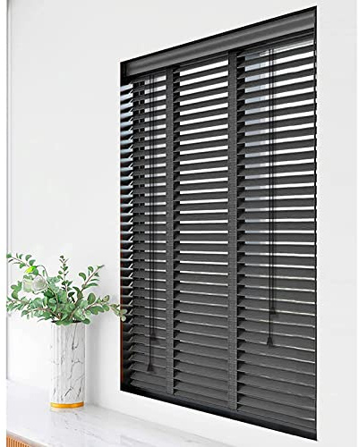 IBOWZ Blackout Blind, Black Wooden Window Blinds, Solid Wood Venetian Blinds With 50mm/2in Slats, Light Filtering Shades, Sunshade Roller Blinds for Windows/doors