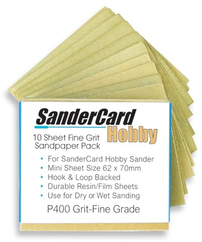 Hobby - Papel de lija para lijadora SanderCard Hobby, grano 3 x 240, grano 3 x 320 y grano 4 x 400, para lijado fino para modelismo, manualidades de papel e impresiones 3D. Tamaño de la hoja: 62 x 70