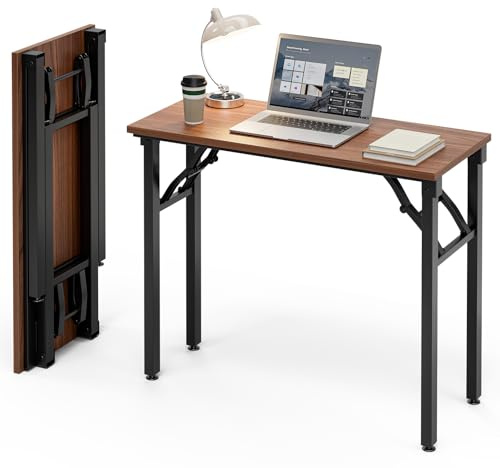 Frylr Small Folding Computer Desk – Portable 35.8 Inch Foldable Laptop Table, No-Assembly, Collapsible and Compact for Easy Storage, Lightweight for Small Spaces, Craft and Study Use, Dark Walnut