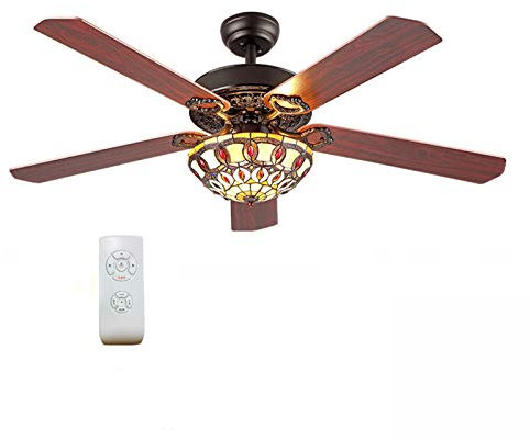 Ventilateur de plafond Tiffany de 52 pouces avec 3 lumières et télécommande, ventilateurs de plafond traditionnels en bois à profil bas, ventilateur de plafond LED du milieu du siècle à 5 pales réver