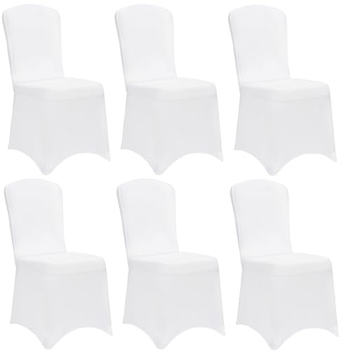 DETEX 6X Stuhlhussen für Stühle ohne Armlehnen Weiß ÖkoTex | Stretch, Überzug, Stuhlbeintasche, 30° Waschbar, Party, Hochzeit, 165g/m², Faltenfrei, Bistrotisch, ÖkoTex Zertifiziert