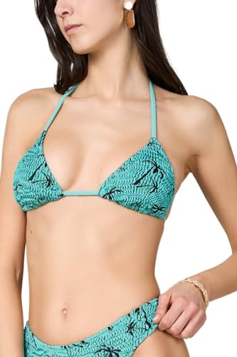 Goldenpoint Donna Costume da Bagno Crinkle Ipanema - Parte Alta del Bikini - Triangolo Scorrevole Doppiato con Lavorazione Arricciata Fantasia Esotica Taglia L Colore Marrone