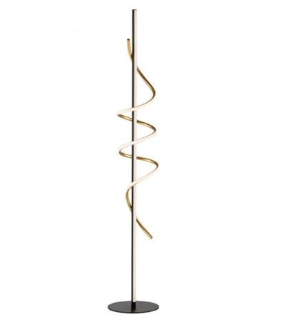 Licht-Erlebnisse LED Stehleuchte Metall Schwarz Messing Wohnzimmer Büro 144 cm niedrig 26 W 3000 K stylisch elegant geschwungen dekorative Stehlampe dimmbar ELDROS