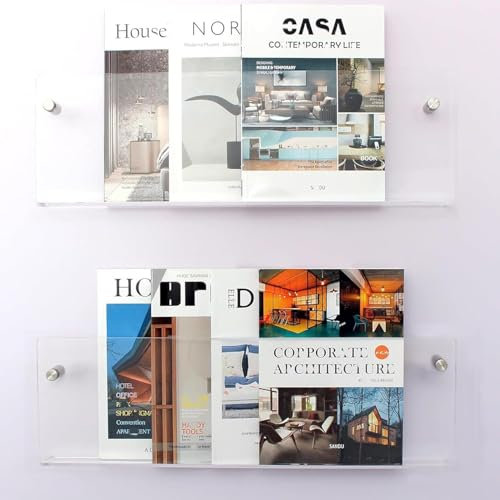Gwezmxs Zeitungsständer Wand Acryl Modern, Magazine Shelf, Transparent, 2 Stück, 50x15cm