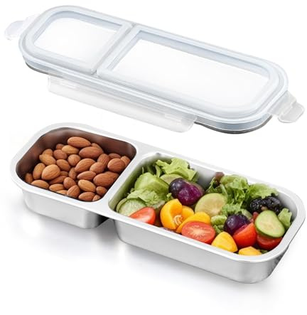 Ugotit Snackdose Lunchbox Meal Prep 2 Fächer – Kimchi Behälter, luftdichte Lebensmittelbox aus Edelstahl – ofen- und spülmaschinenfest (Grau, 700 ml)