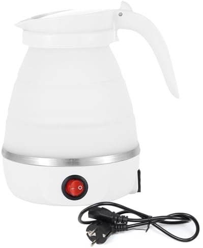 Ruikdly Bollitore pieghevole da 0,6 l, piccolo bollitore da viaggio, in silicone, per campeggio, campeggio, escursioni, colore bianco